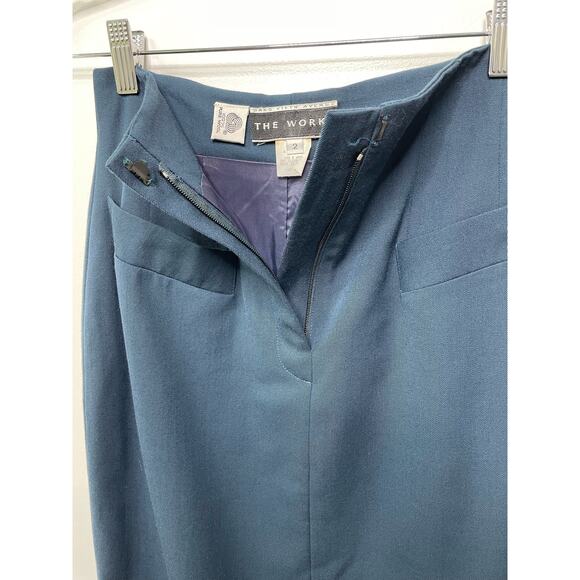 Vintage The Works by Saks Fifth Avenue Pencil Skirt 100% Wool Blue 2 Retro 60s - Picture 3 of 8